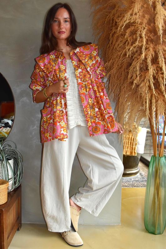 Annie 1972 Point Collar Smock Blouse Sergeant Pepper Pink